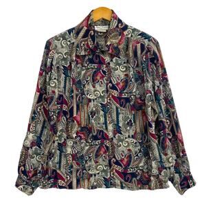 Anna Kriste Blouse Women's 12 Petite Multicolor Shoulder Pads Vintage 90's USA